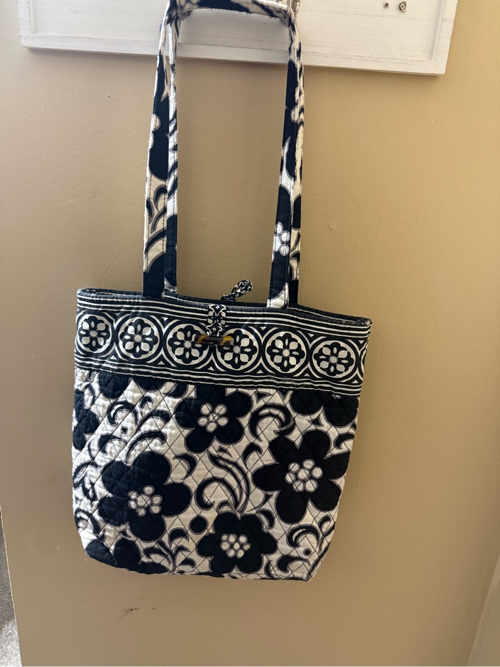 Vera Bradley Black and White Quilted Floral Tote
